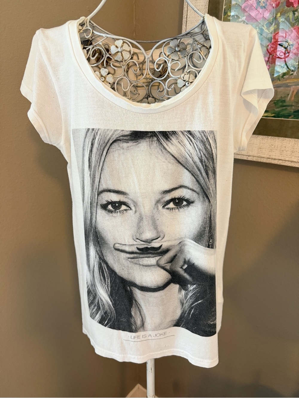 Kate Moss “Life is a Joke” ElevenParis XS Women’s White Graphic Tee